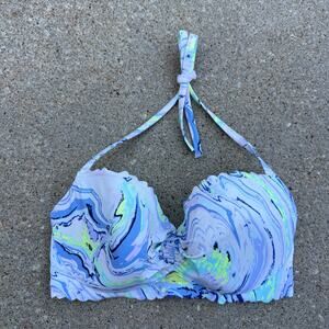 Victoria's Secret 34DD Blue Green Watercolor Swirl Bikini Swim Top